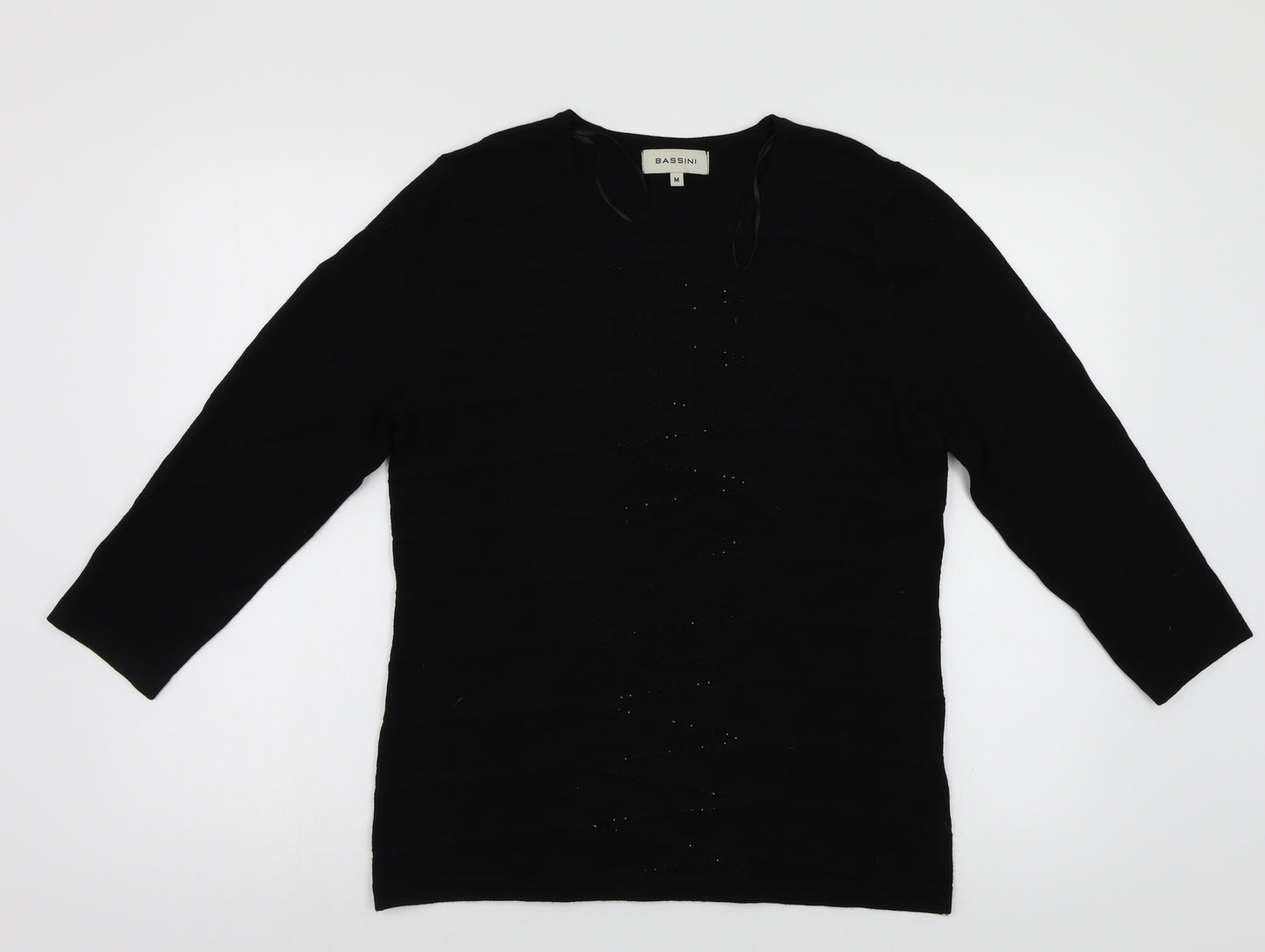 BASSINI Womens Black  Jersey Pullover Jumper Size M  - Embroidered detail
