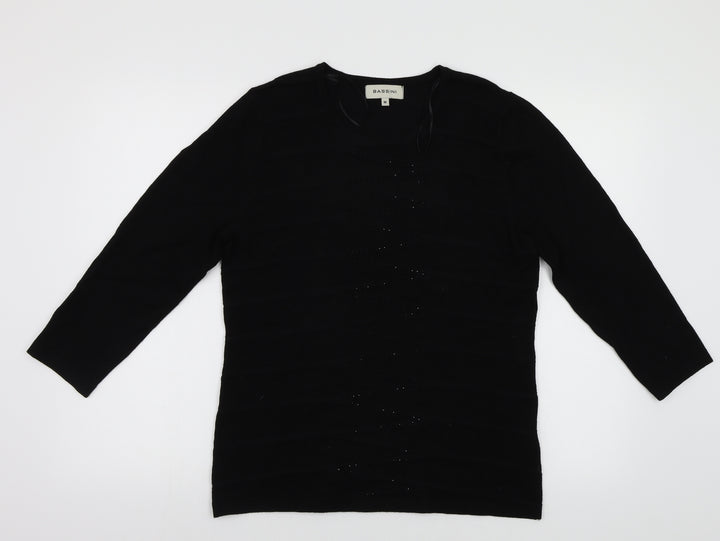BASSINI Womens Black  Jersey Pullover Jumper Size M  - Embroidered detail