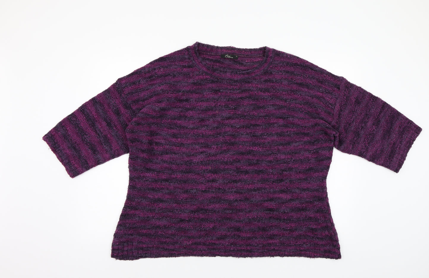 BM Collection Womens Purple Striped  Pullover Jumper Size XL