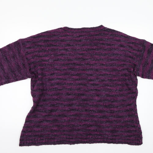 BM Collection Womens Purple Striped  Pullover Jumper Size XL