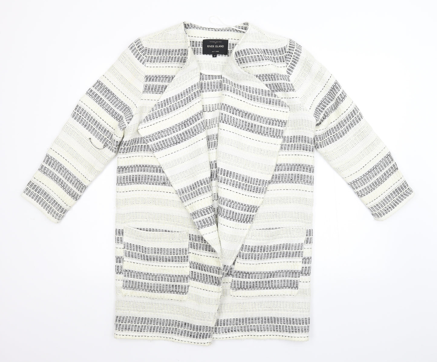 River Island Womens Black Striped  Cardigan Jumper Size 12