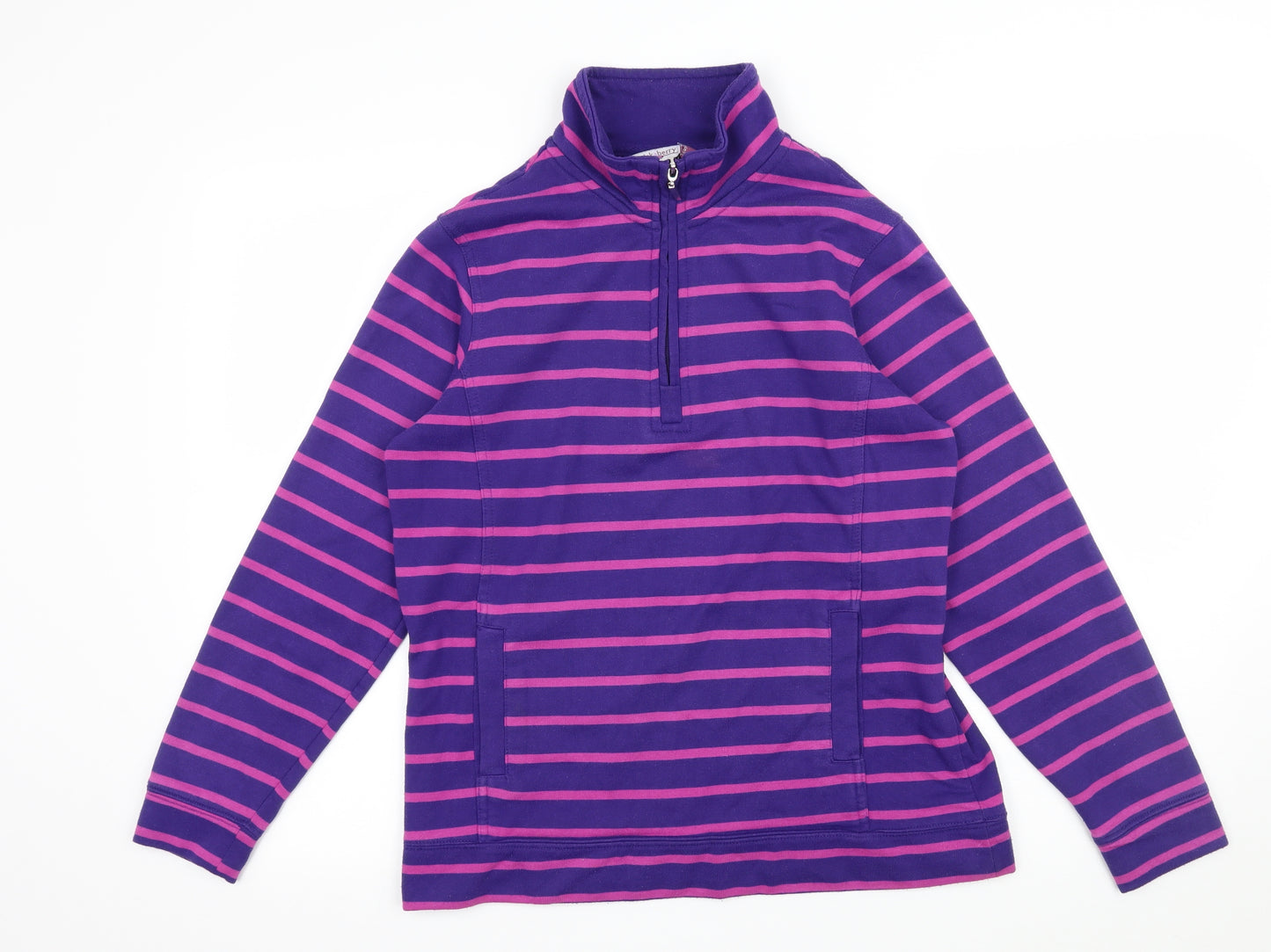pick a berry Womens Purple Striped Jersey Pullover Sweatshirt Size S