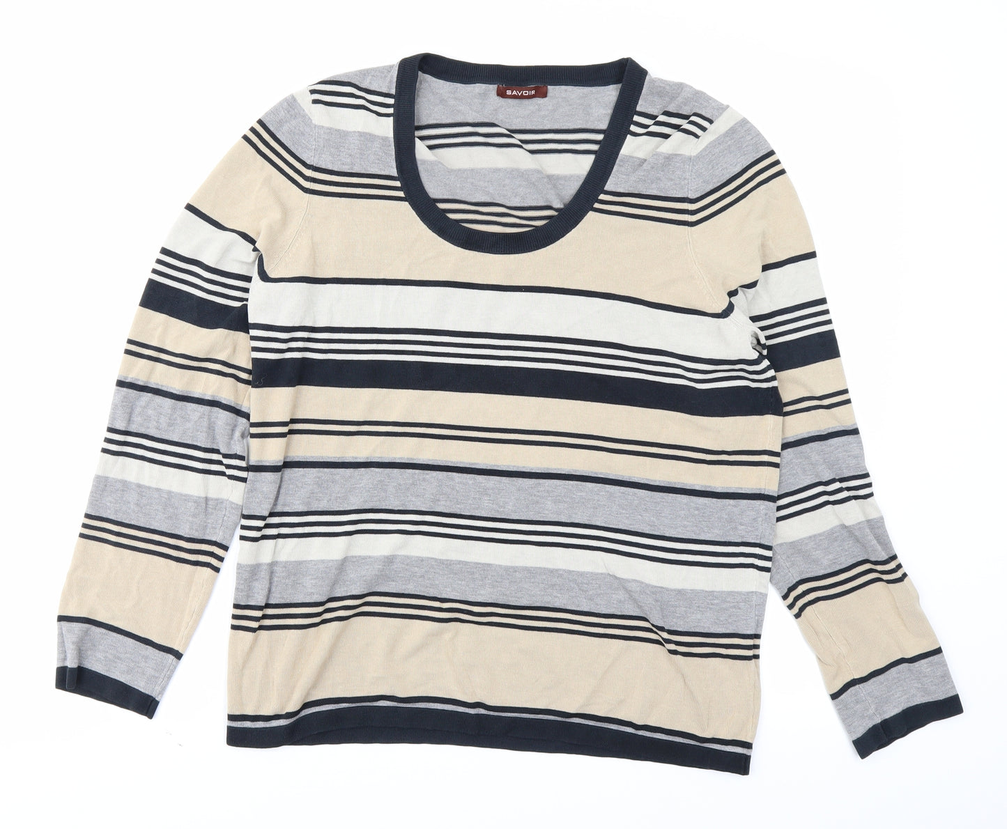 Savoir Womens Grey Striped  Pullover Jumper Size 16