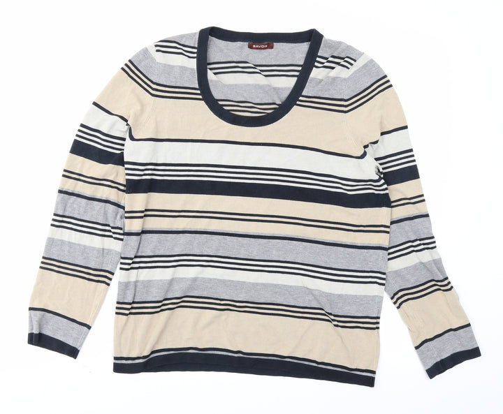 Savoir Womens Grey Striped Pullover Jumper Size 16