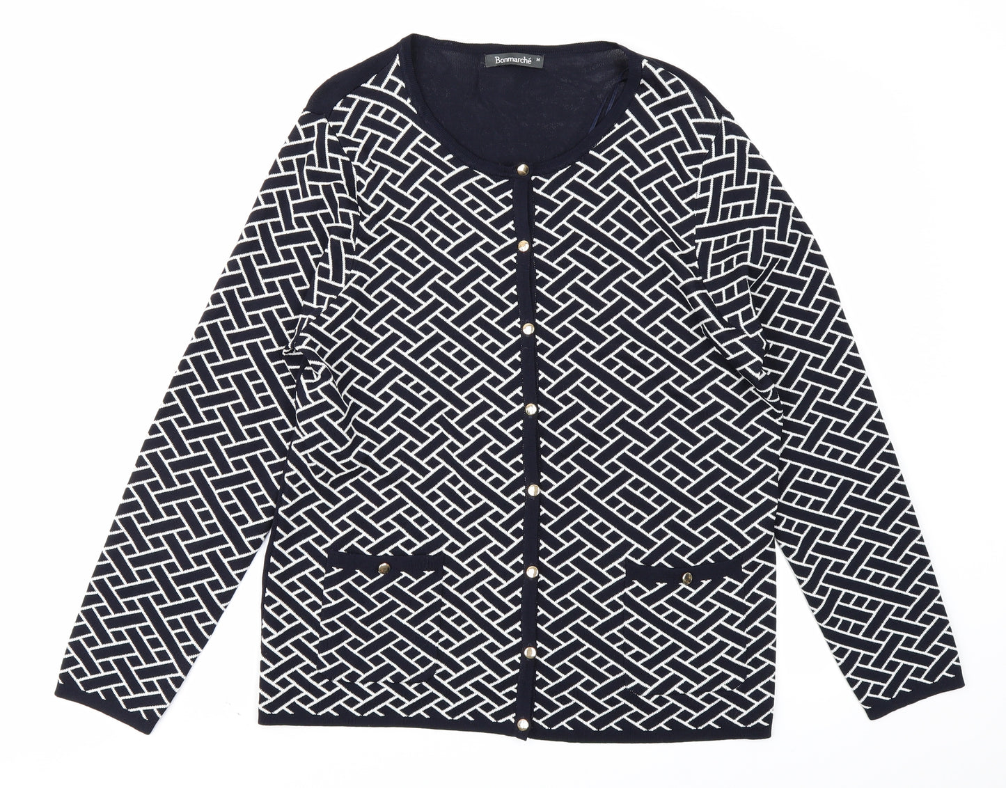Bonmarché Womens Blue Striped  Cardigan Jumper Size M