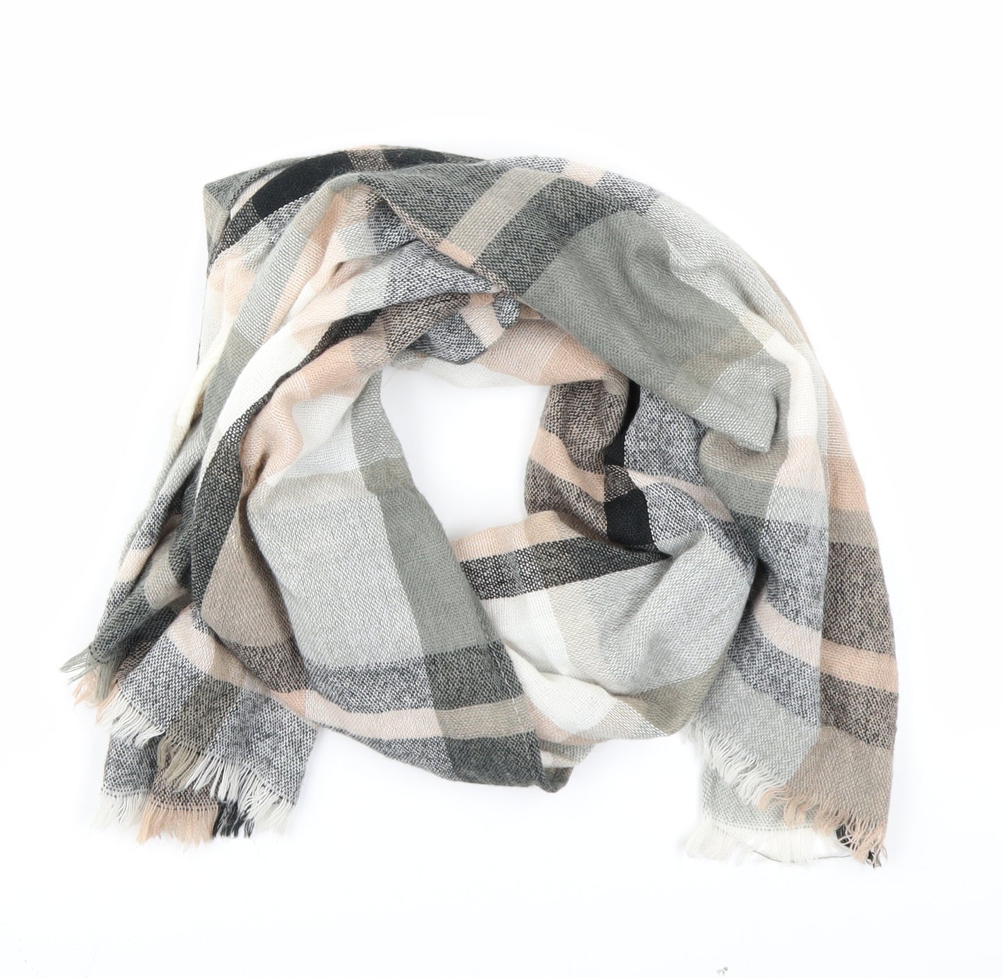 Preworn Womens Pink Plaid Knit  Shawl/Wrap
