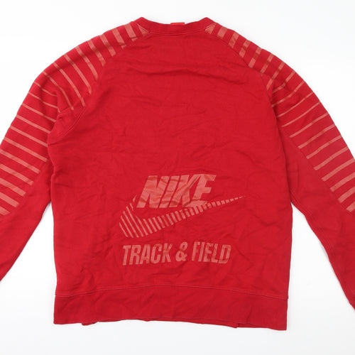 Nike Womens Red Striped Jersey Pullover Sweatshirt Size L