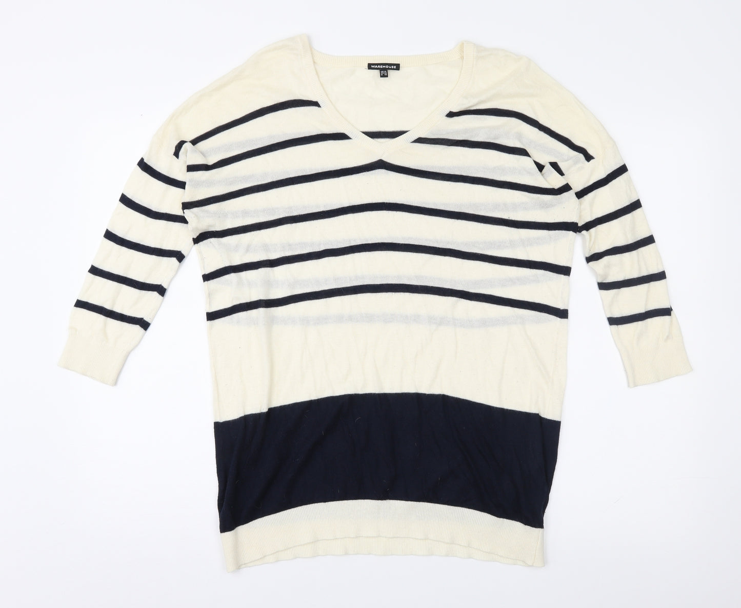 Warehouse Womens Ivory Striped Knit Pullover Jumper Size 14