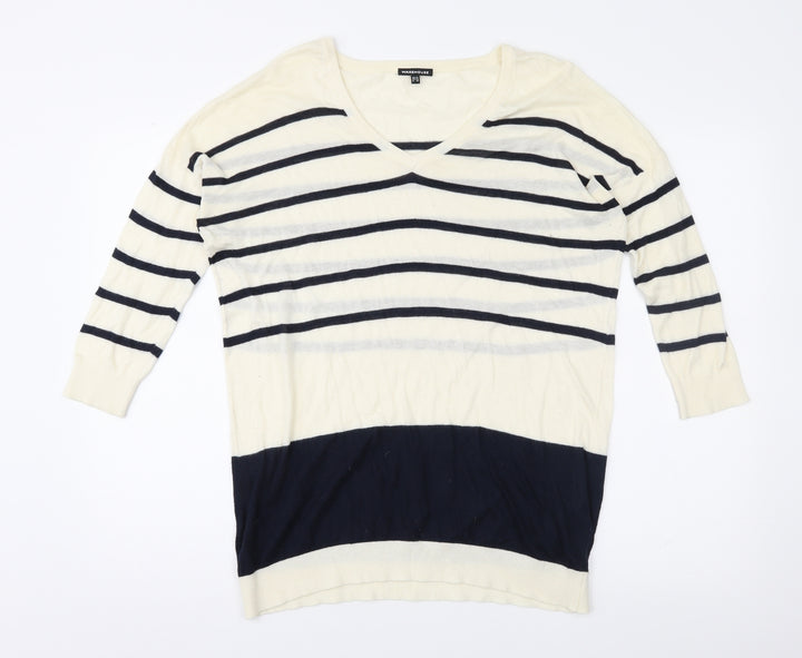 Warehouse Womens Ivory Striped Knit Pullover Jumper Size 14