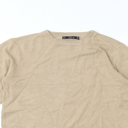 Zara Womens Beige  Jersey Basic T-Shirt Size 6