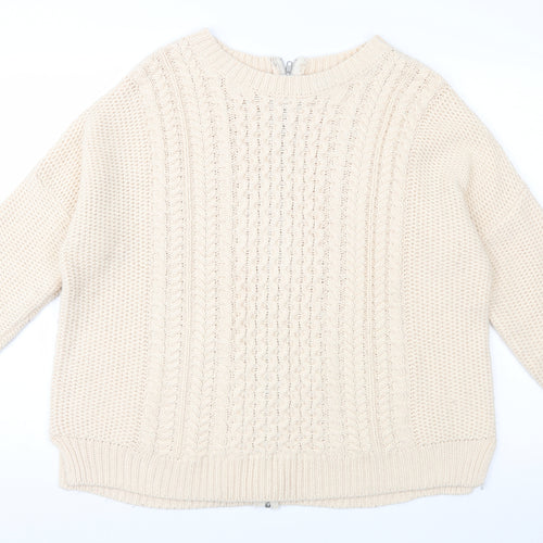Warehouse Womens Ivory  Knit Full Zip Jumper Size L