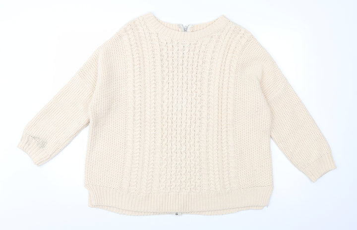Warehouse Womens Ivory Knit Full Zip Jumper Size L