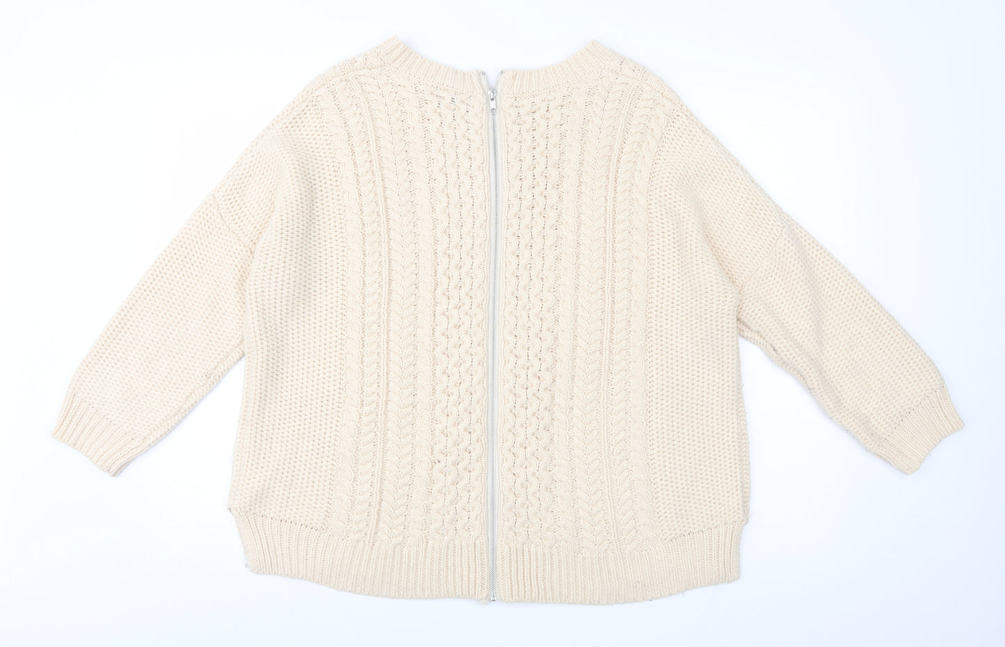 Warehouse Womens Ivory  Knit Full Zip Jumper Size L