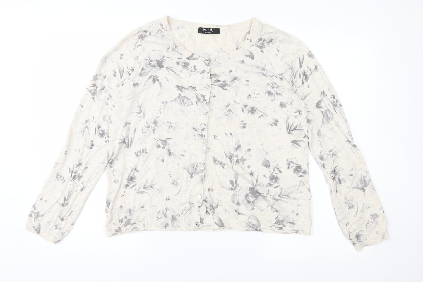 Moda Womens Ivory Floral Knit Cardigan Jumper Size 16