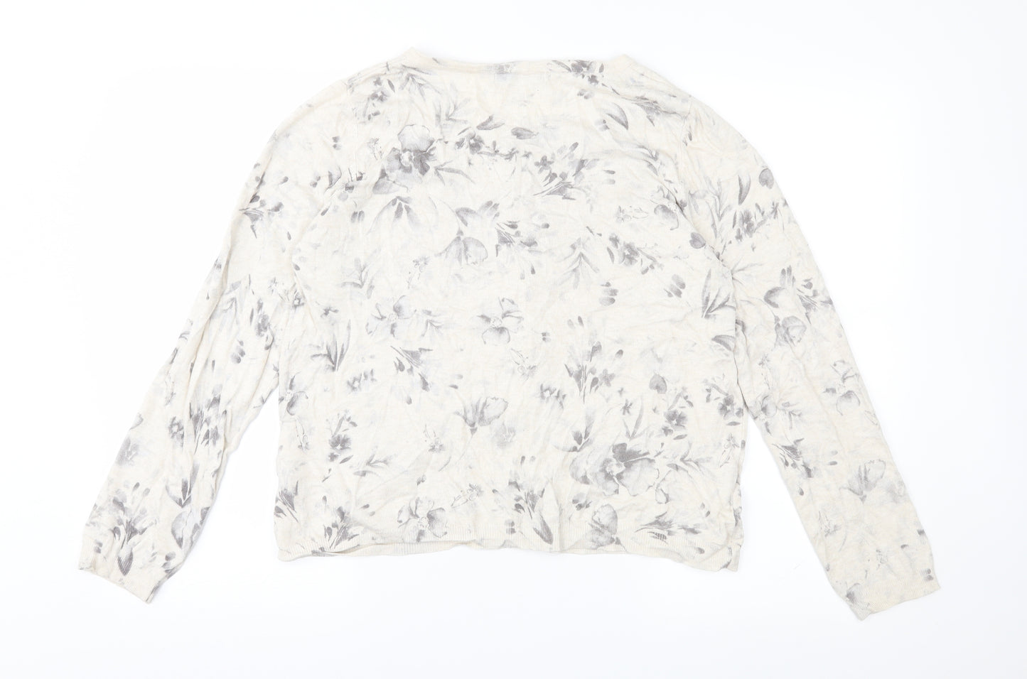 Moda Womens Ivory Floral Knit Cardigan Jumper Size 16