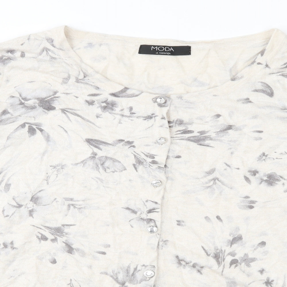 Moda Womens Ivory Floral Knit Cardigan Jumper Size 16