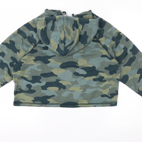 H&M Womens Green Camouflage Jersey Pullover Hoodie Size S  - Cropped