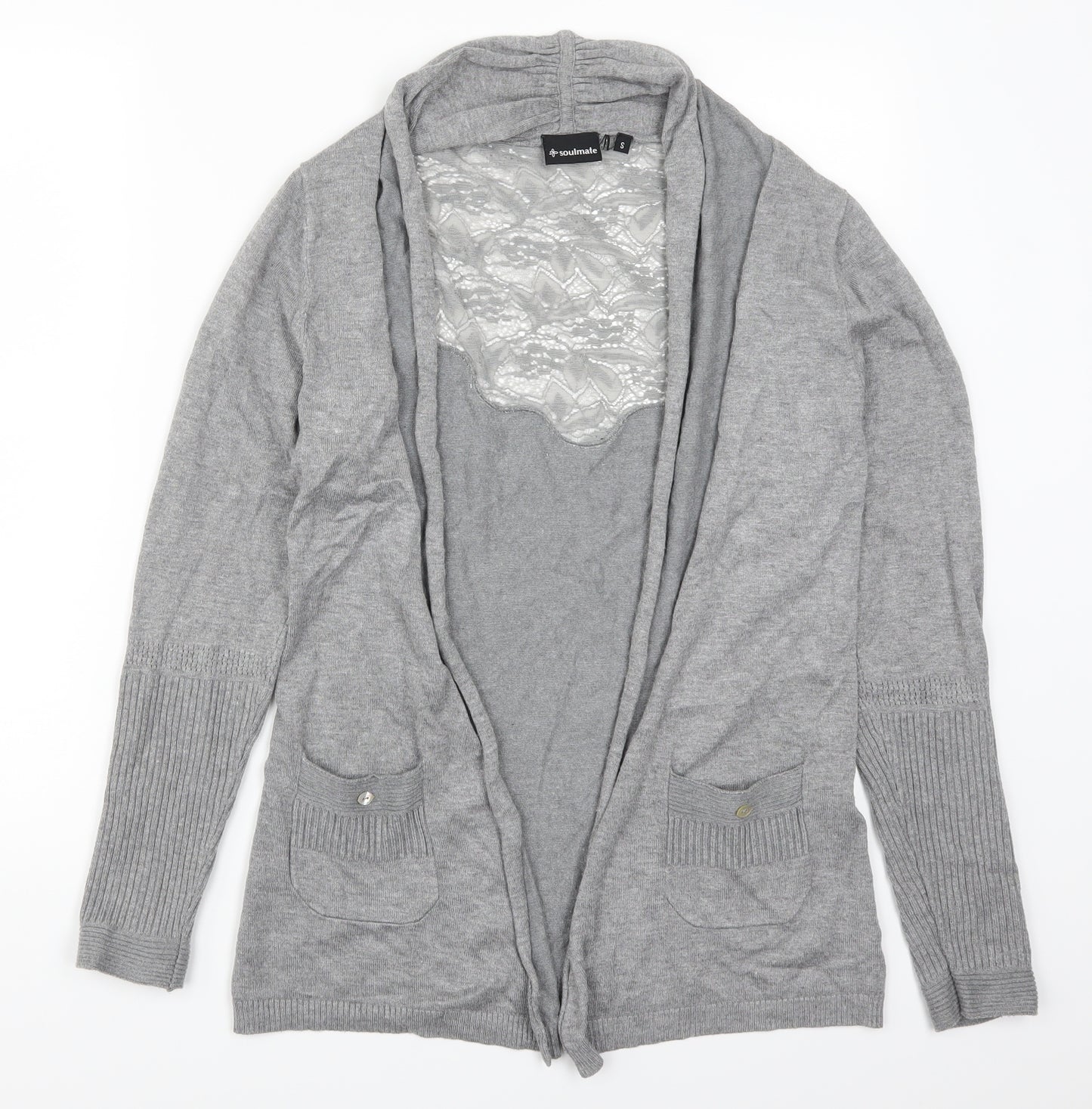Soulmate Womens Grey  Lace Cardigan Jumper Size S