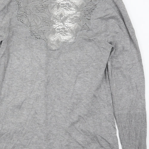 Soulmate Womens Grey  Lace Cardigan Jumper Size S