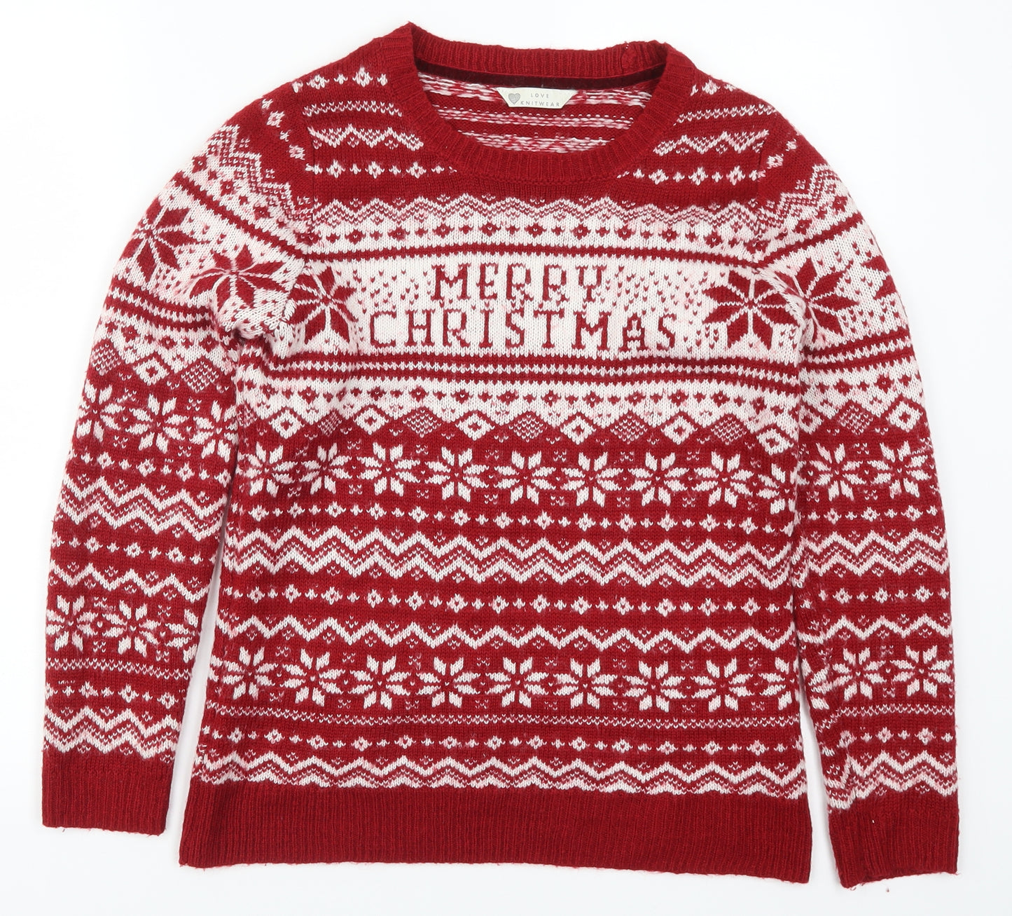 BHS Womens Red Geometric Knit Vest Jumper Size 8  - Christmas Prints