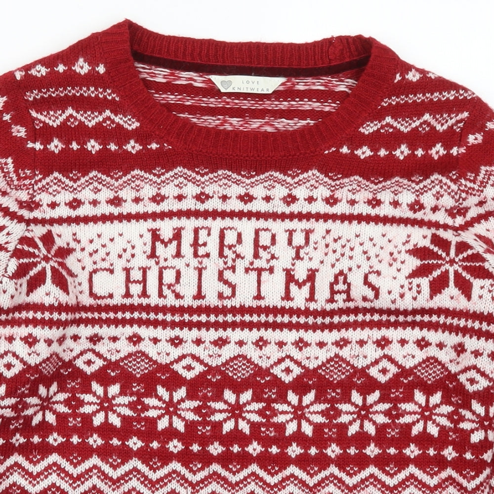 BHS Womens Red Geometric Knit Vest Jumper Size 8  - Christmas Prints
