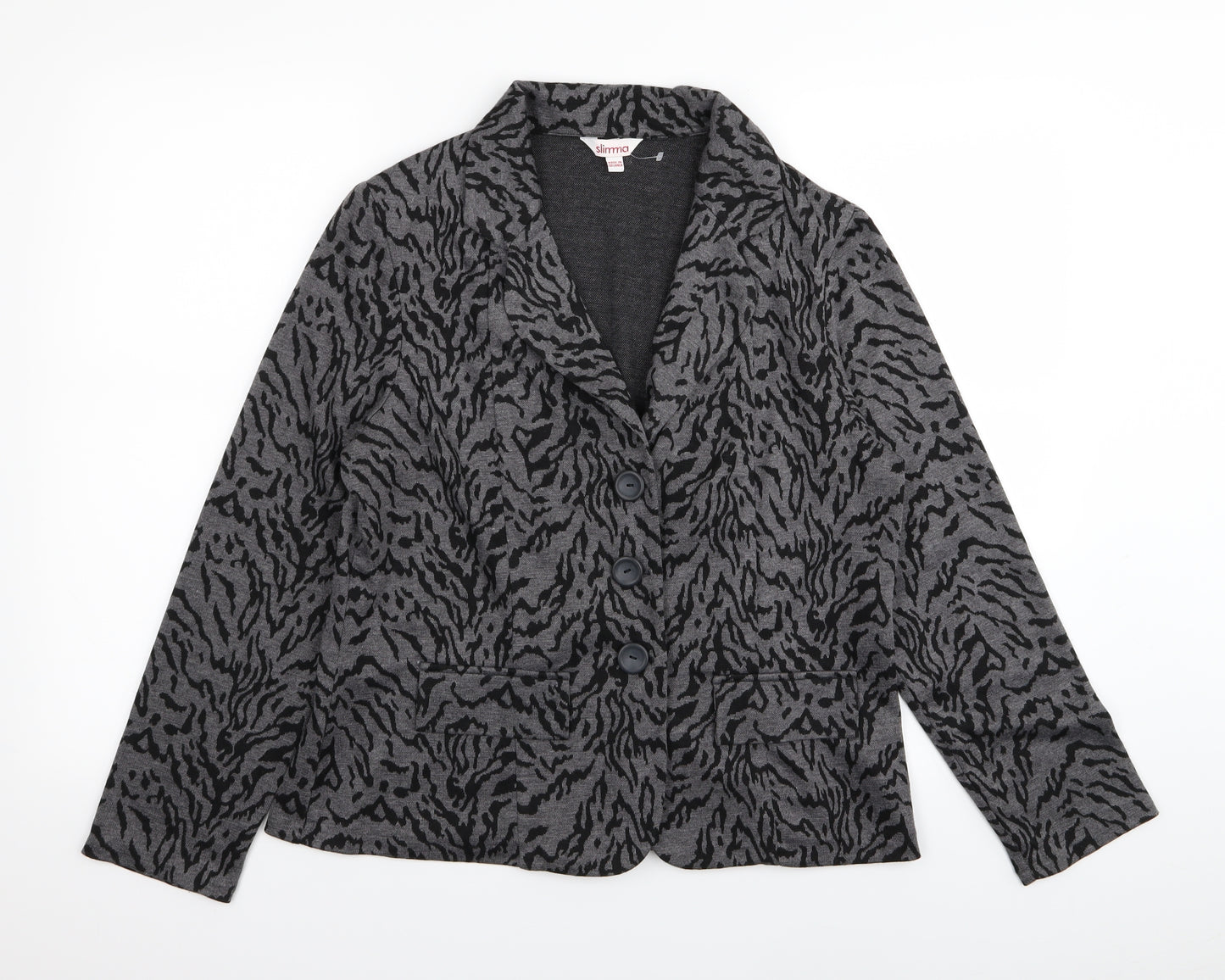 slima Womens Grey Animal Print  Jacket Blazer Size 14