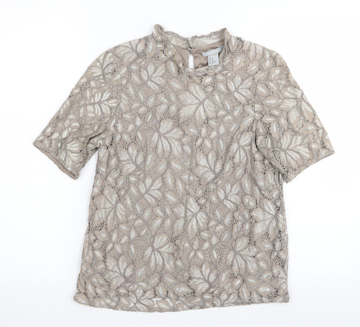 H&M Womens Brown Floral  Basic Blouse Size 4