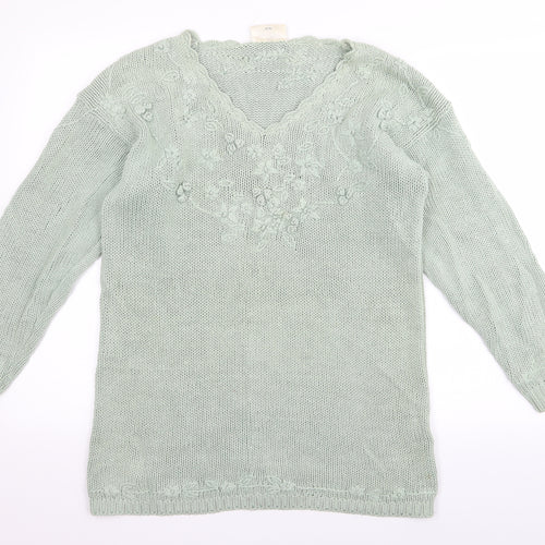knitwear collection Womens Green Floral  Pullover Jumper One Size