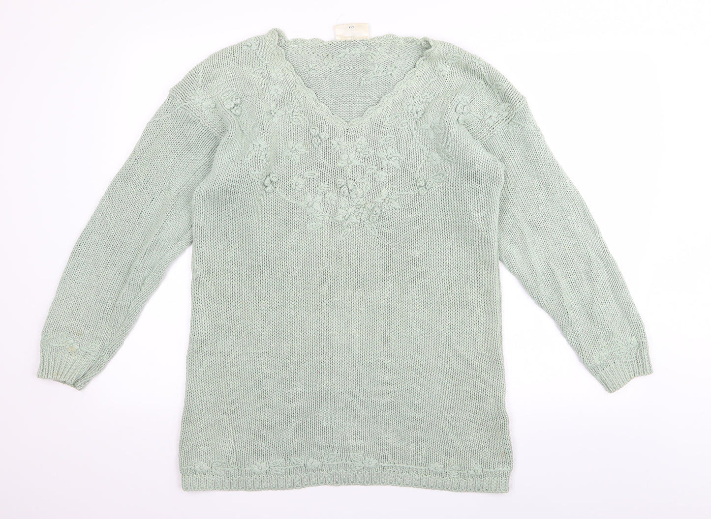 knitwear collection Womens Green Floral  Pullover Jumper One Size