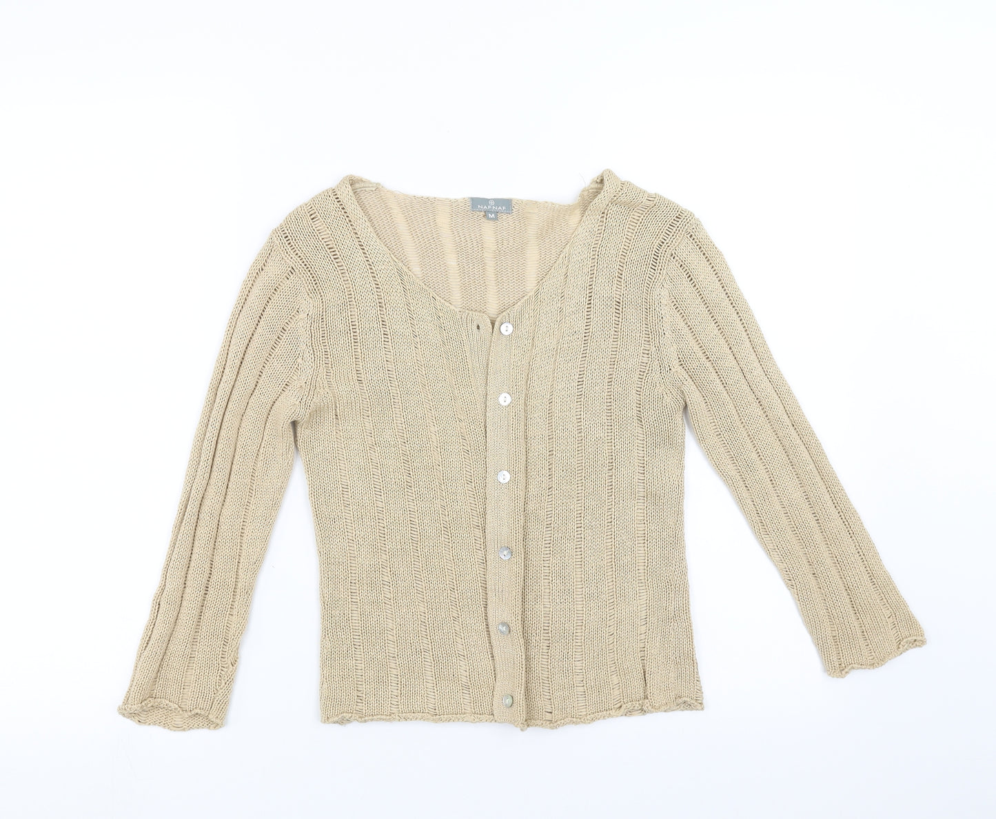 NAF NAF Womens Beige Striped  Cardigan Jumper Size M