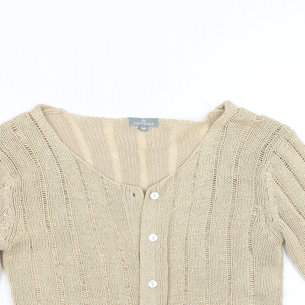 NAF NAF Womens Beige Striped  Cardigan Jumper Size M