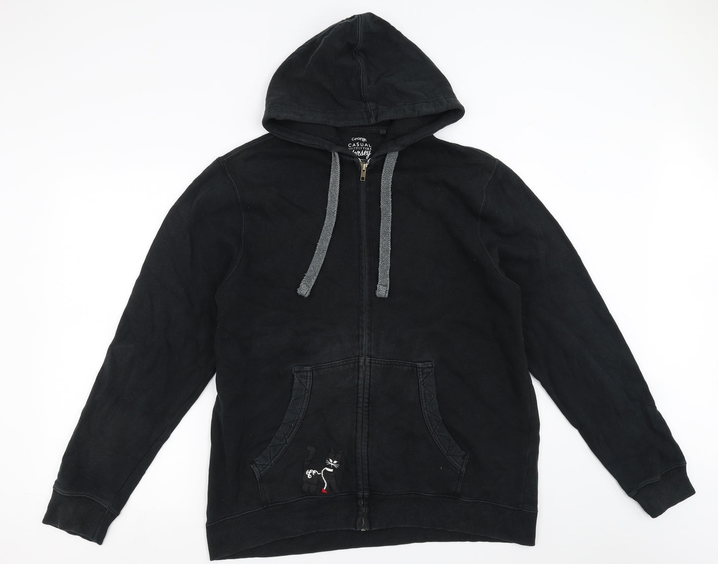 George Womens Black   Full Zip Hoodie Size L  - cat embroidered