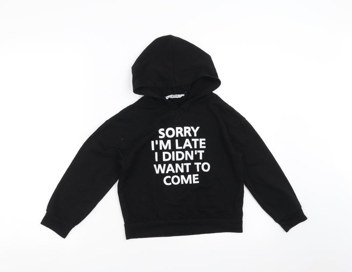 SheIn Girls Black Pullover Hoodie Size 8 Years - sorry im late i didnt want to come