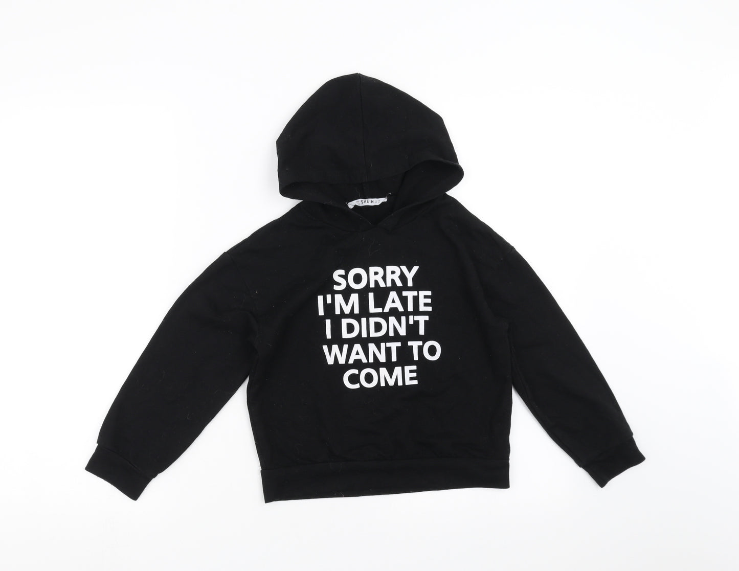 SheIn Girls Black   Pullover Hoodie Size 8 Years  - sorry im late i didnt want to come