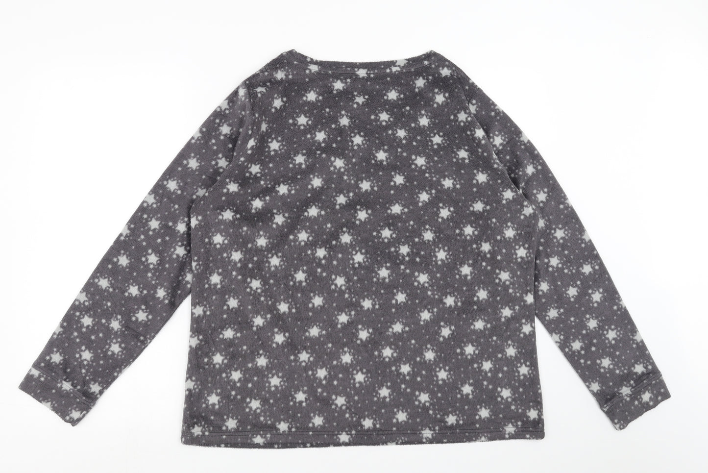 Marks and Spencer Womens Grey Geometric Fleece Top Pyjama Top Size 16  - Star pattern