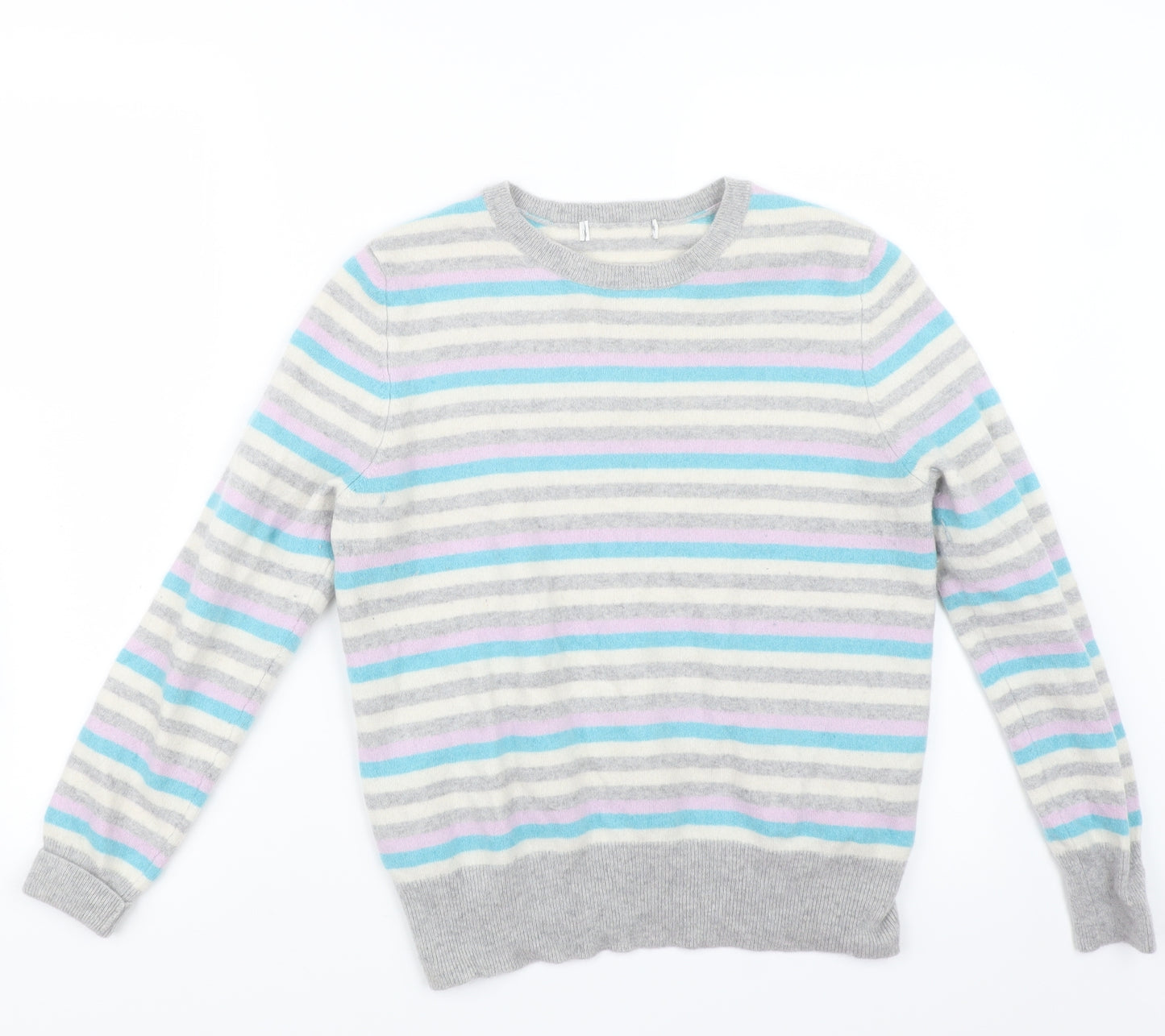 Marks and Spencer Womens Grey Striped Knit Pullover Jumper Size 14