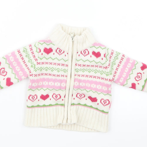 Miss Bellina Girls White Geometric Knit Jacket Coatigan Size 3-6 Months