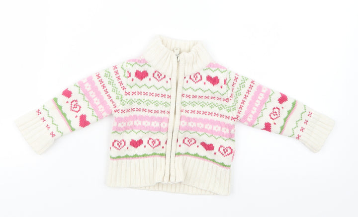 Miss Bellina Girls White Geometric Knit Jacket Coatigan Size 3-6 Months