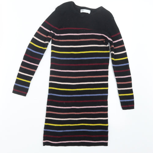 Marks and Spencer Girls Black Striped  Pullover Jumper Size 6-7 Years