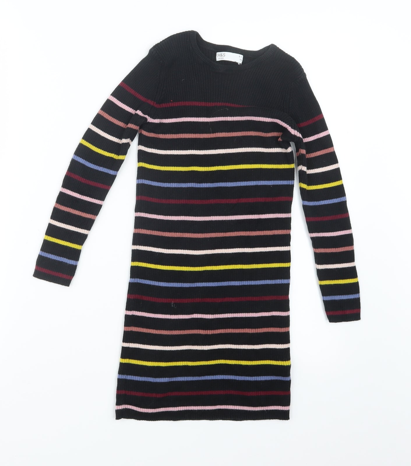 Marks and Spencer Girls Black Striped  Pullover Jumper Size 6-7 Years