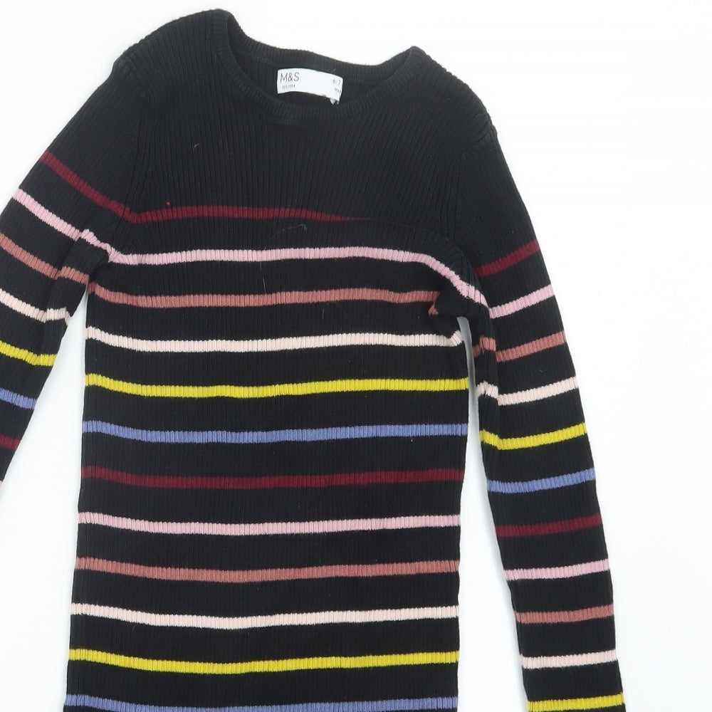 Marks and Spencer Girls Black Striped  Pullover Jumper Size 6-7 Years