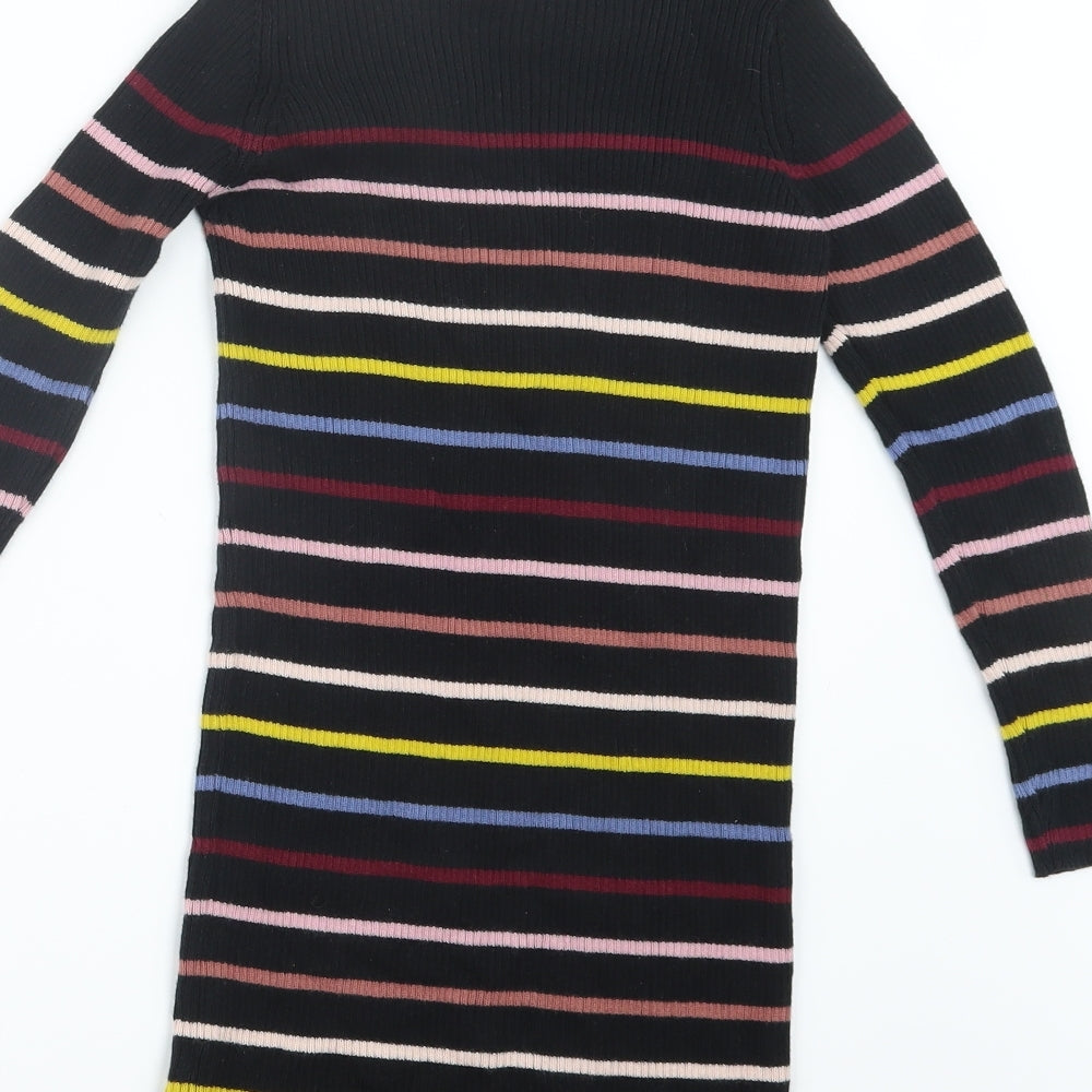 Marks and Spencer Girls Black Striped  Pullover Jumper Size 6-7 Years