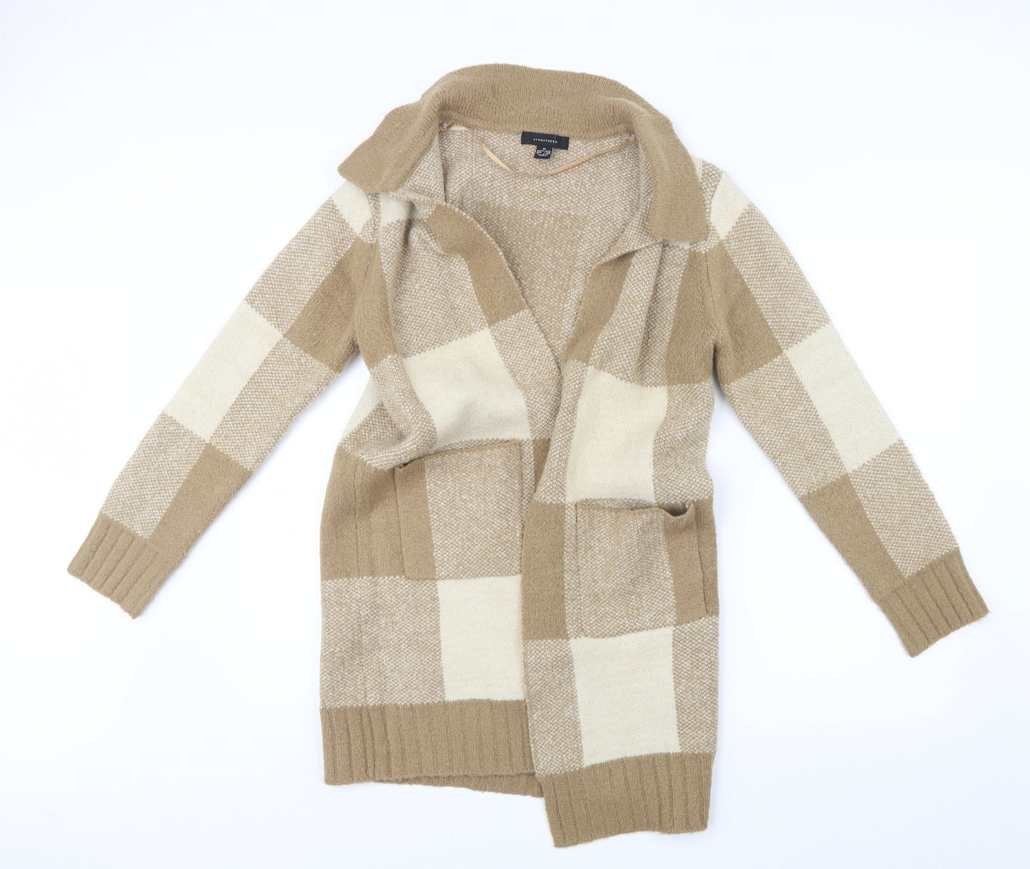 Atmosphere Womens Beige Check Knit Cardigan Jumper Size 10