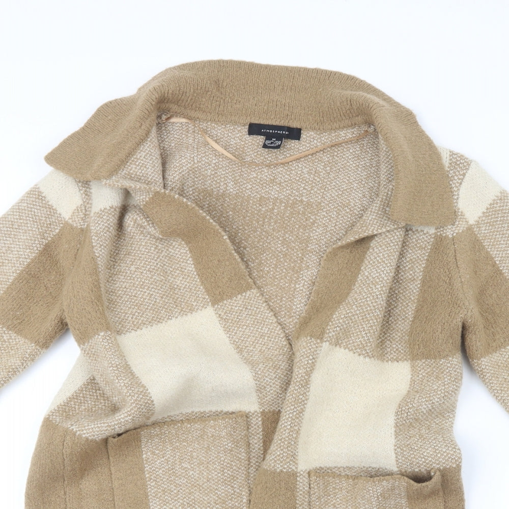 Atmosphere Womens Beige Check Knit Cardigan Jumper Size 10