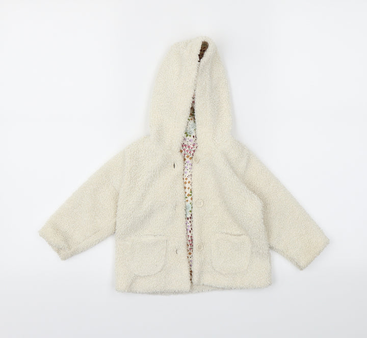 M&S Girls Ivory Animal Print Basic Jacket Jacket Size 12 Months