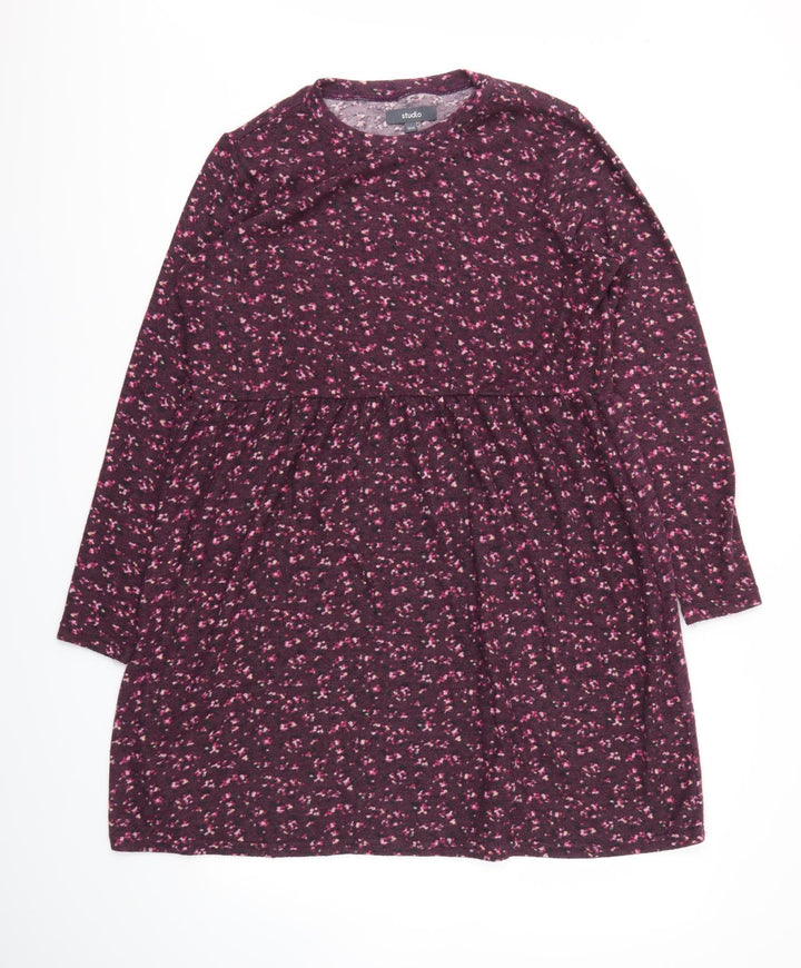 STUDIO Womens Purple Floral Fit & Flare Size 12