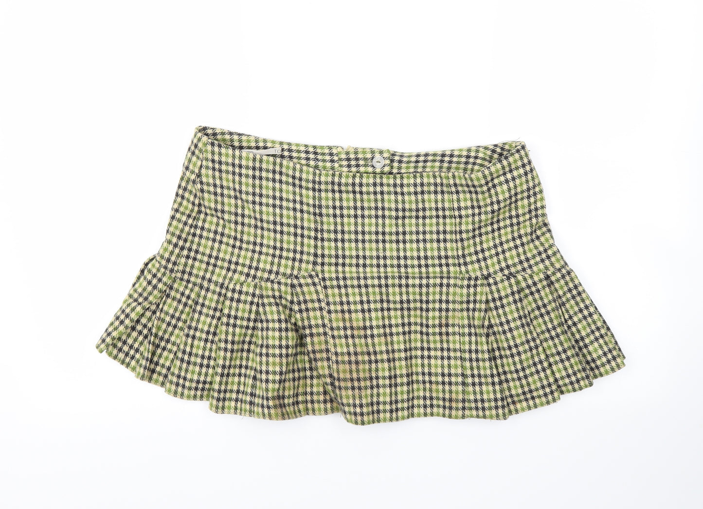 Topshop Womens Green Check  Flare Skirt Size 12