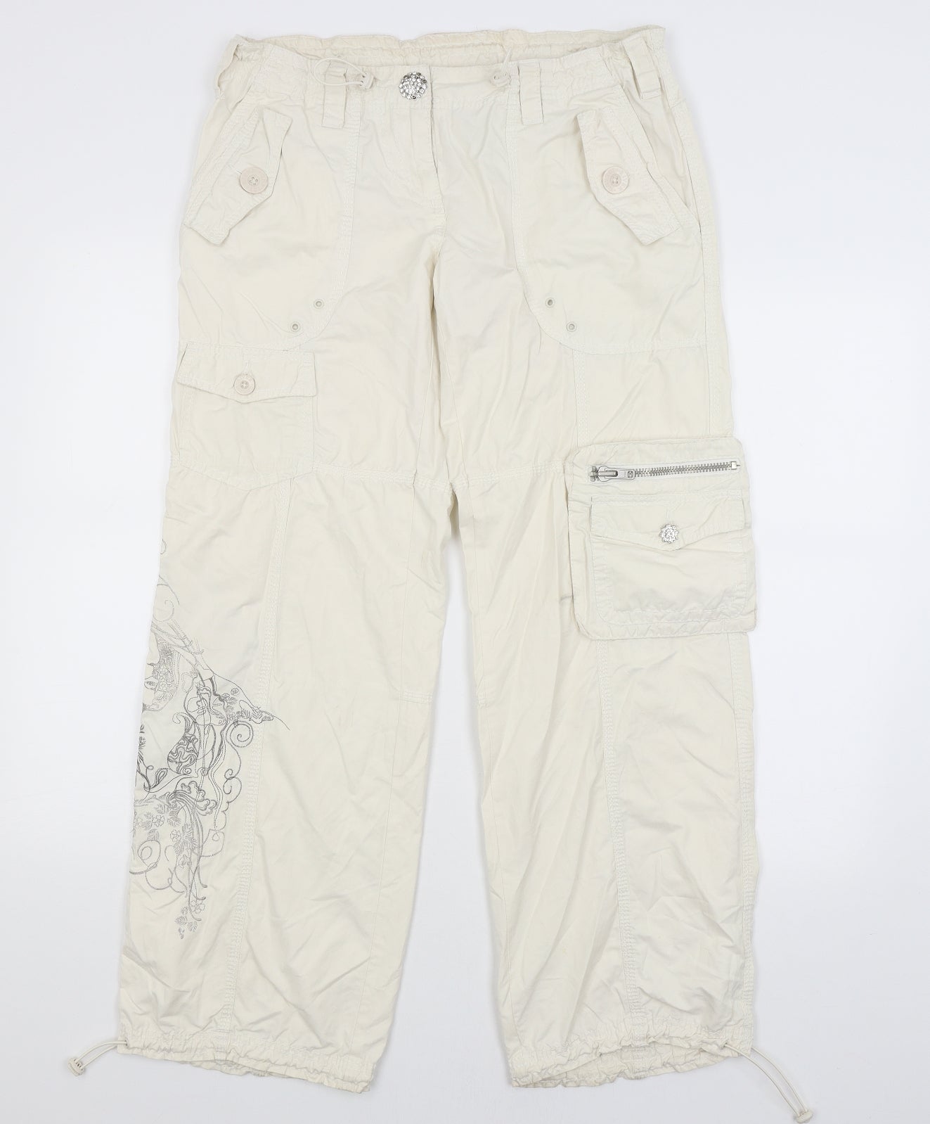 River Island Womens White   Cargo Trousers Size 14 L30 in