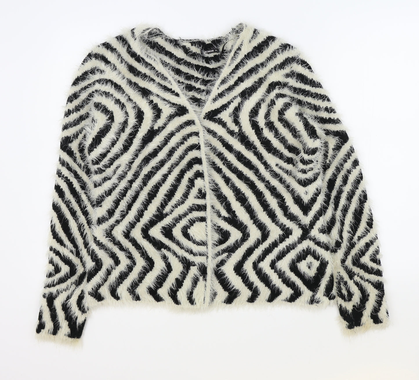 Roman Womens Black Geometric  Cardigan Jumper Size 18