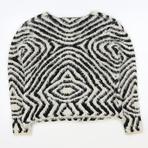 Roman Womens Black Geometric  Cardigan Jumper Size 18
